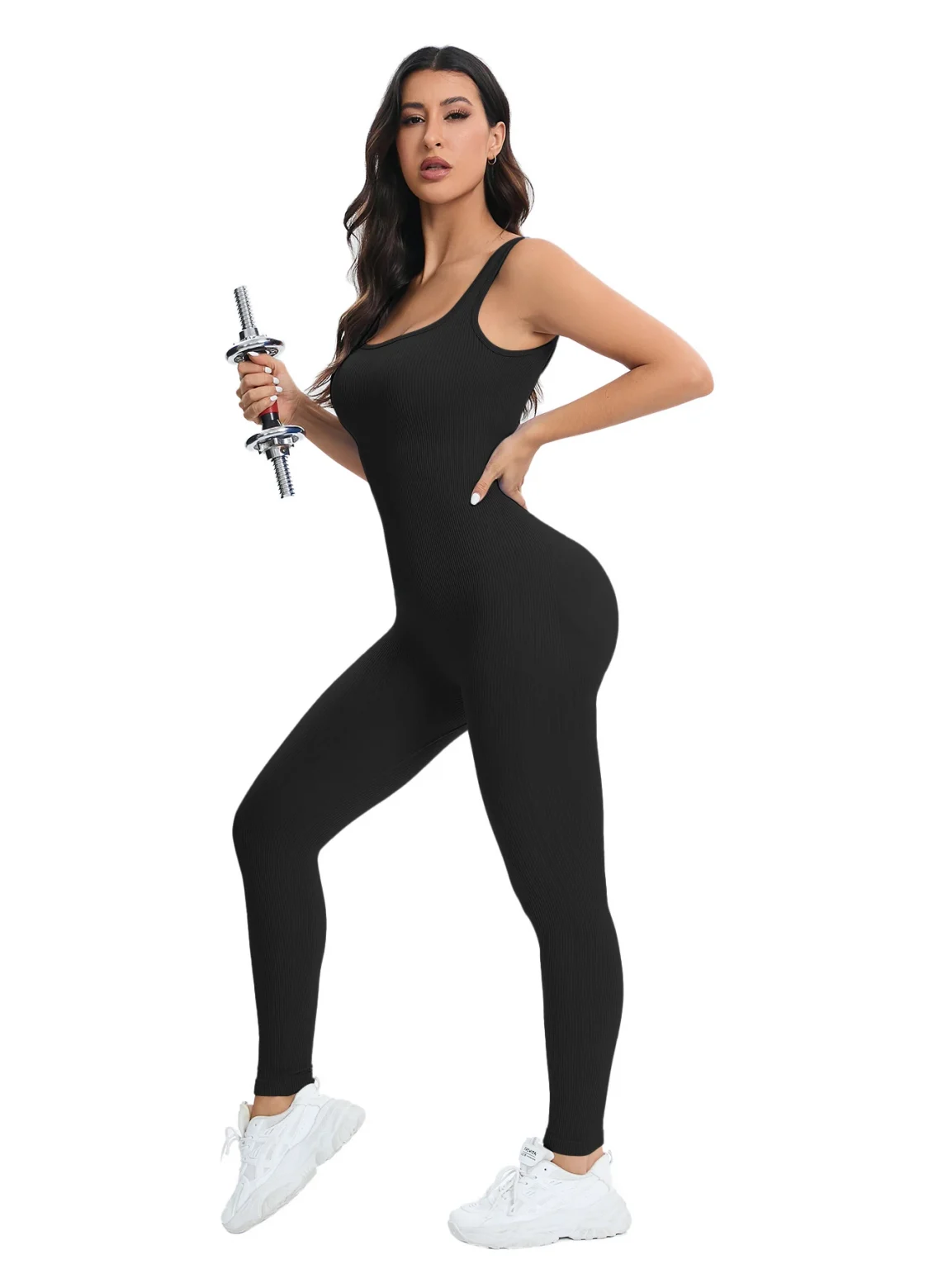 Shapewear Jumpsuits for Women Built- In Bra Bodycon Square Neck Sleeveless Summer Rompers Ribbed Jumpsuit 6