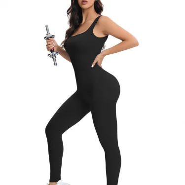 Shapewear Jumpsuits for Women Built- In Bra Bodycon Square Neck Sleeveless Summer Rompers Ribbed Jumpsuit 6