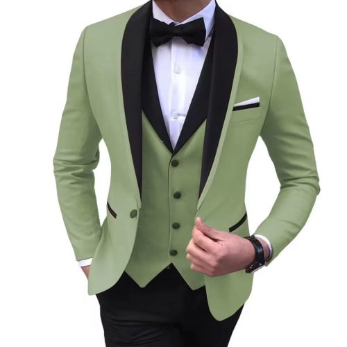 Solid Men's 3 Pieces Wedding Suit One Button Shawl Lapel Jacket Vest Pants Dinner Groom Tuxedos Slim Fit Formal Business Suits