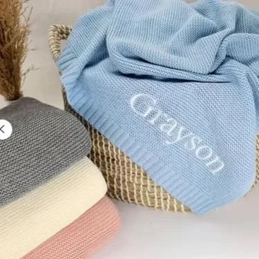 Personalized Name Baby Knitted Blanket Cotton 100x80cm Skin-friendly Warm Newborn Wraps Custom Baby Blanket for Winter 3