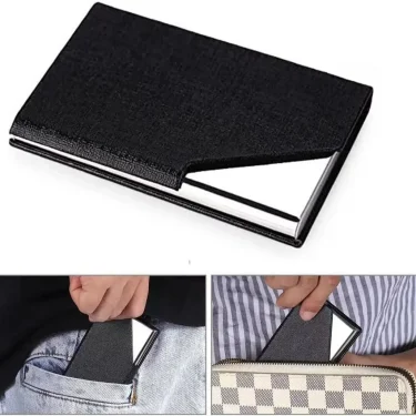 Business Card Holder PU Leather Name Card Holder Card Case Stainless Steel Credit Cards Pocket with Magnetic Shut for Men Women 4