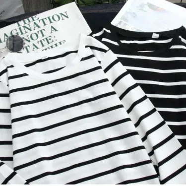 Women Loose Round Collar Autumn Stripes Print Loose Long Sleeve Casual Simple Wild T-Shirt 3