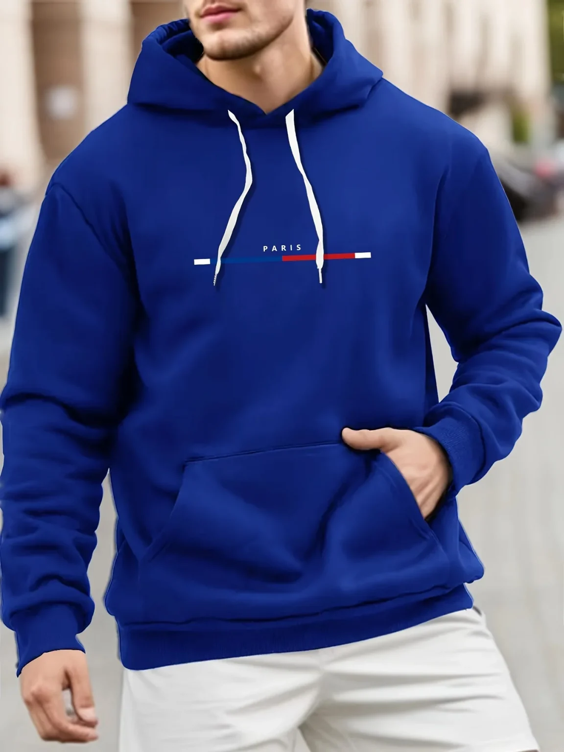 Men's autumn and winter casual fashion loose plus plus size Paris letter printed sports plus fleece hooded sweatshirt jacket 2