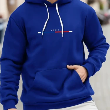 Men's autumn and winter casual fashion loose plus plus size Paris letter printed sports plus fleece hooded sweatshirt jacket 2