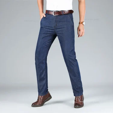 Summer Ultra-thin Men's Lyocell Jeans Classic High-waist Business Straight Drape No-iron Denim Trousers Brand Male Pants 3