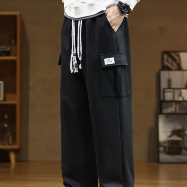 Spring Autumn Multi-Pockets Sweatpants Men Drawstring Waist Sportswear Casual Track Pants Plus Size Loose Straight Trousers 8XL 5