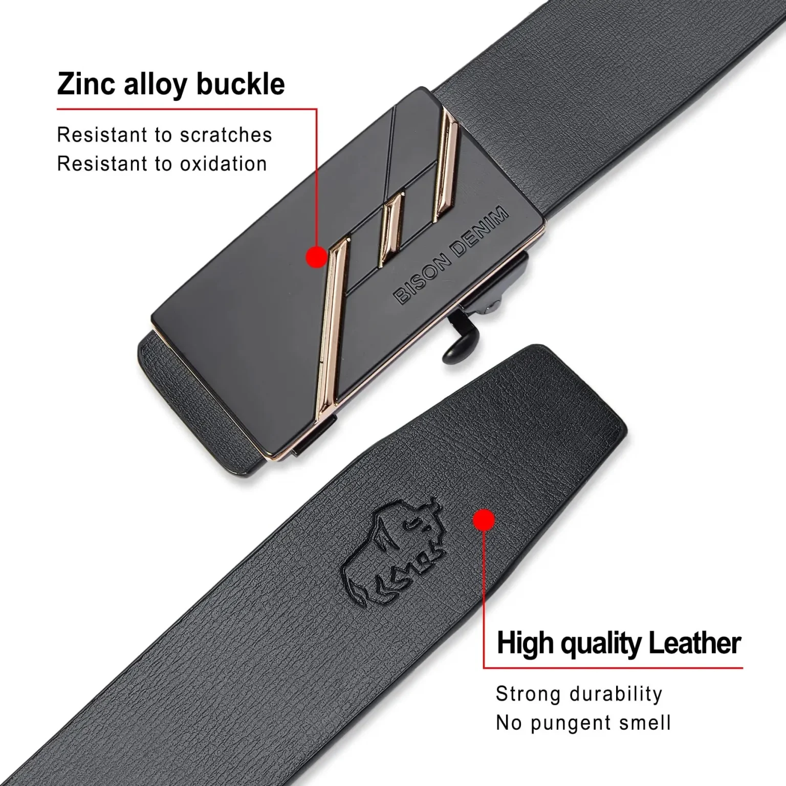 BISON DENIM Male Belt Luxury Brand Automatic Men Belts Cowskin Leather Waist Strap Fashion Genuine Leather Men's Belts For Jeans 6