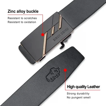 BISON DENIM Male Belt Luxury Brand Automatic Men Belts Cowskin Leather Waist Strap Fashion Genuine Leather Men's Belts For Jeans 6