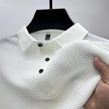 Hawaiian Men's Beach Style Fashion High-End Mesh Ice Silk Wrinkle Resistant Lightweight Breathable Button Check POLO Shirt 5
