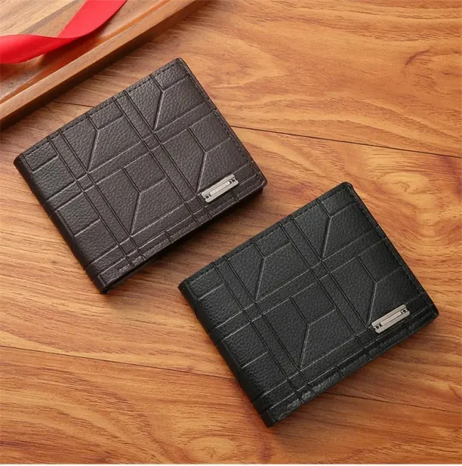 New Brand Men'S Wallet Men'S Short Wallet Youth Fashion Plaid Horizontal Soft Leather Wallet Large Capacity Multi Card Wallet 4