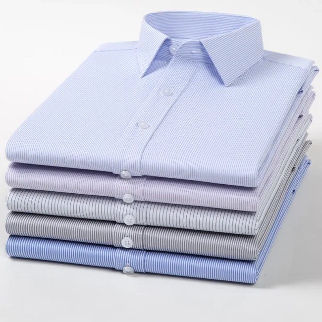 Quality Elasticity Anti-Wrinkle Men Shirt Long Sleeves Dress Shirts For Men Slim Fit Camisa Social Business Blouse White Shirt 2
