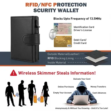 Card Holder Wallet Slim Minimalist Pop Up Leather Men Wallets RFID Blocking Metal Bank Card Case with Coins Pocket 4