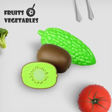 Cutting Play Food Toys Kitchen Pretend Fruit and Vegetables Accessories with Shopping Storage Basket Educational Toy for Toddler 3