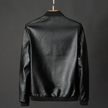 New Men Black Biker PU Leather Coat Korean Fashion Men Pu Leather Jacket Trend Casual Fit Slim Baseball Clothes 8Xl 4
