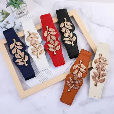 Fashion Ladies Decorated Elastic To Buckle Wide Girdle Casual Dress Belt Red White Black Luxury Brand Designer Belts for Women 1