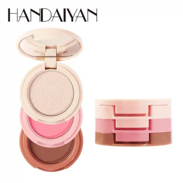 Handaiyan eye shadow highlight powder blusher three in one plate moonlight stone glitter powder face nose shadow portable 3