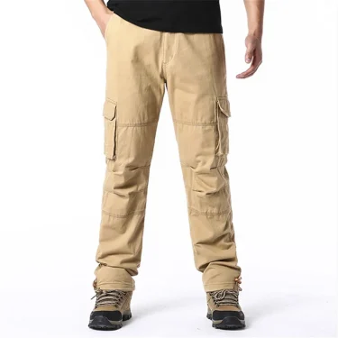 Large Pocket Loose Overalls Men's Outdoor Sports Jogging Tactical Pants Elastic Waist Pure Cotton Casual Work Pants 4