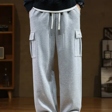 Spring Autumn Multi-Pockets Sweatpants Men Drawstring Waist Sportswear Casual Track Pants Plus Size Loose Straight Trousers 8XL 2