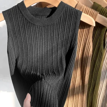 Korea Knitted Vests Women Top O-neck Solid Tank Blusas Y2K Summer New Fashion Female Sleeveless Casual Thin Tops 4