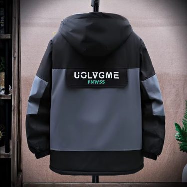 Autumn/Winter Trendy Hooded Jacket Color Matching Windproof Plush Thick Insulation Jacket Printed Men's Outdoor Clothing Casual