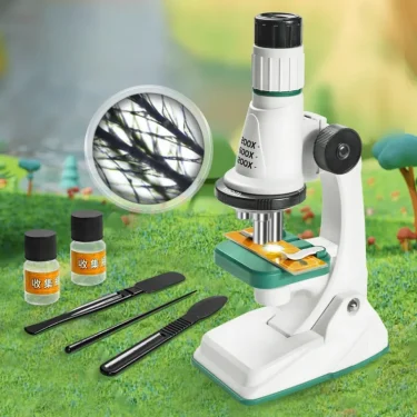 Children Microscope Kit 200x 600x 1200x Biological Science Stem Toy School Home Educational Pocket Microscope with LED Light 2