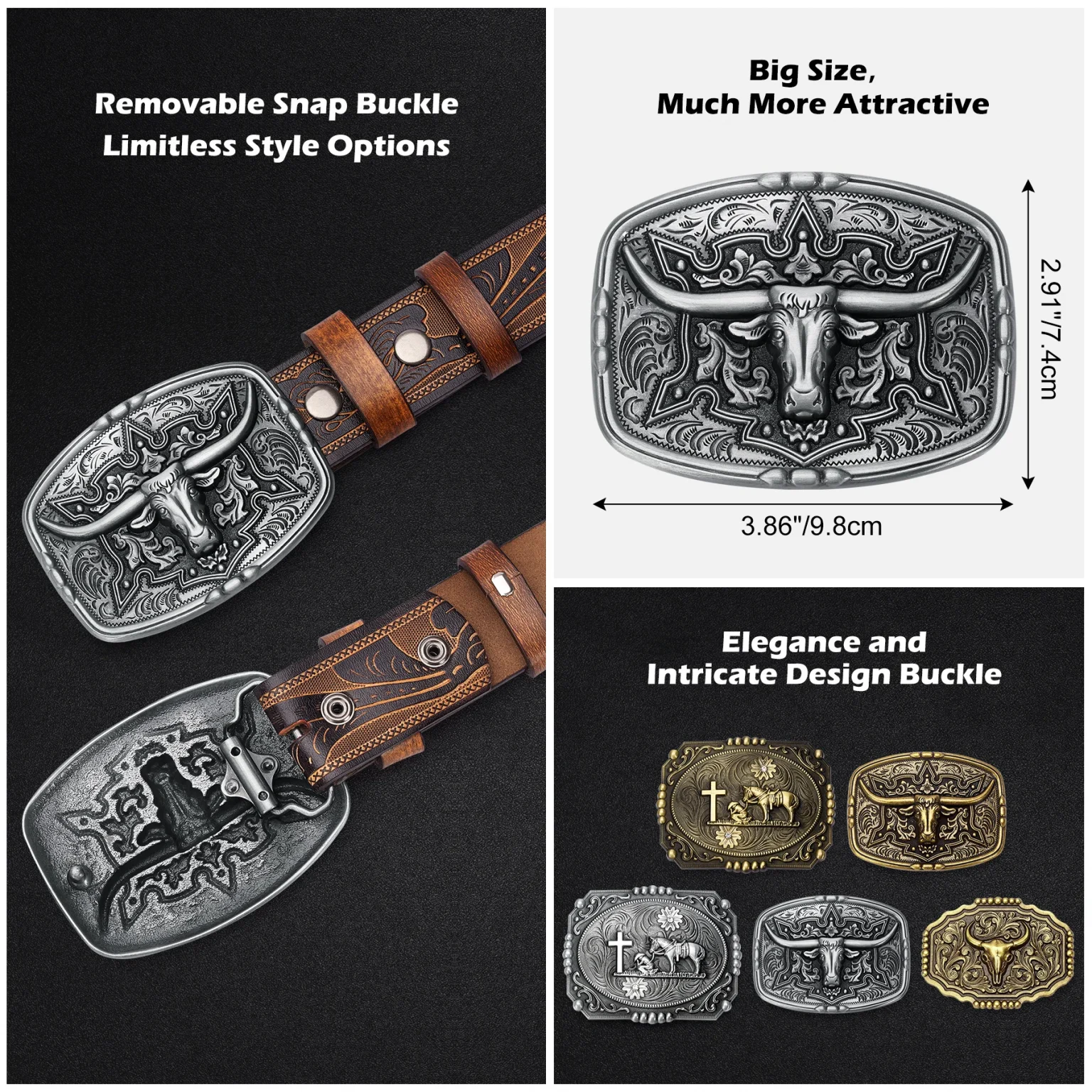 Mens Belt Western Embossed Genuine Leather Men Cowboy Belts With Longhorn Bull Buckle Pattern Floral Belt For Men 4