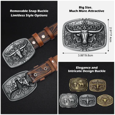 Mens Belt Western Embossed Genuine Leather Men Cowboy Belts With Longhorn Bull Buckle Pattern Floral Belt For Men 4