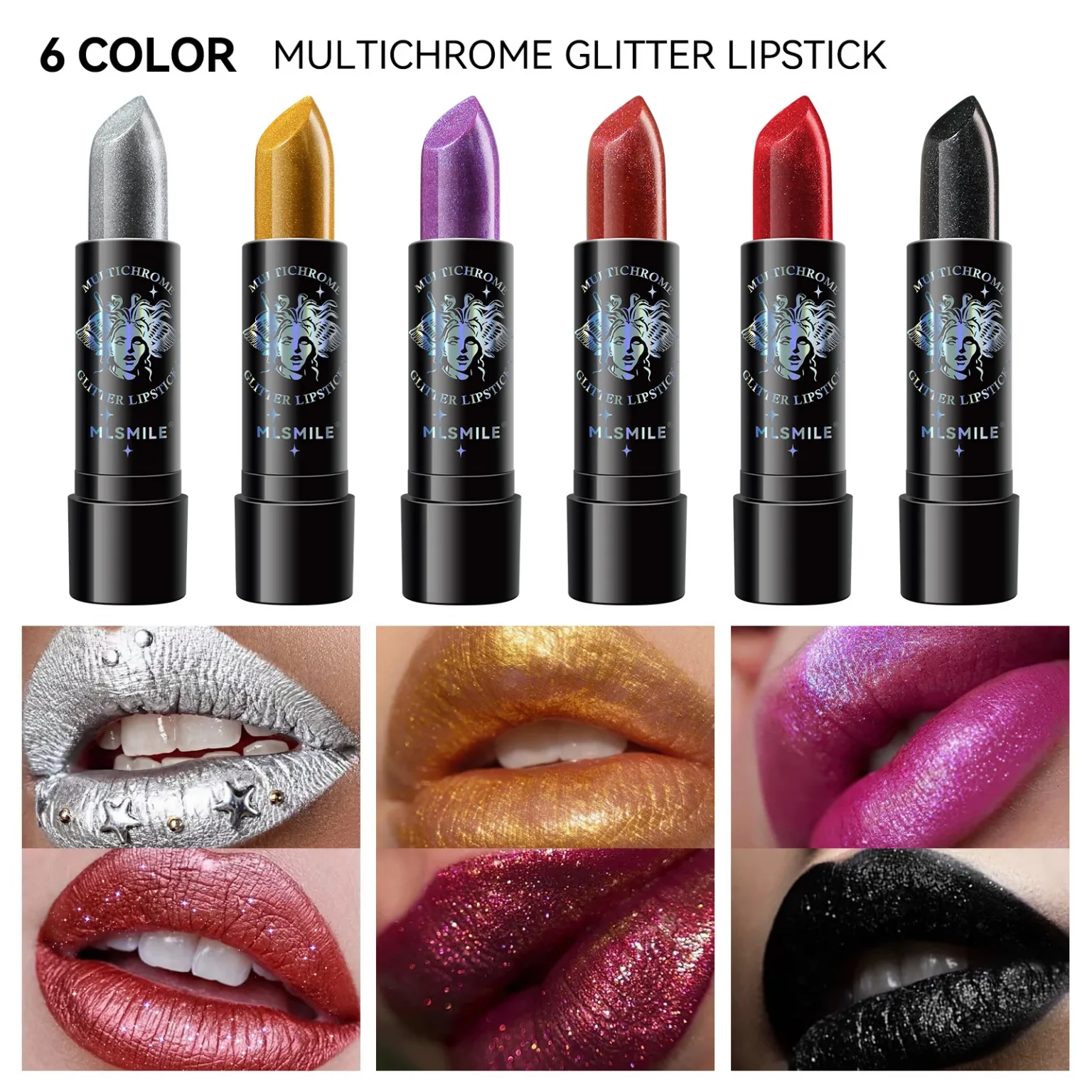 6Colors Glitter Lipstick Waterproof Long Lasting Diamond Pearlescent Metallic Lipstick Black Lipgloss Women Lips Makeup Cosmetic 5