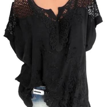 Large Size Loose Short-Sleeved Lace Women Blouses Cotton Blouses Summer V-neck White Shirt Tops Sexy Fashion Women Shirt 5