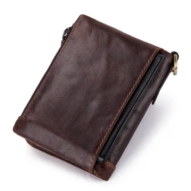 100% Genuine Leather Men Wallet Coin Purse Small Mini Card Holder Chain PORTFOLIO Portomonee Male Walet Pocket Quality 2