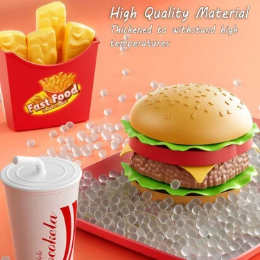 Children Kitchen Girl Toys Simulation Make Hamburger Pizza Fries Pretend Play Food Cooking Cutting Game Party Activity Game Toys 6