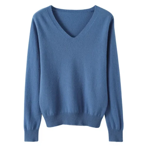 Women's Sweater Autumn Winter Knitted Pullovers V-neck Slim Fit Bottoming Shirt Solid Soft Knitwear Jumpers Basic Sweaters 5