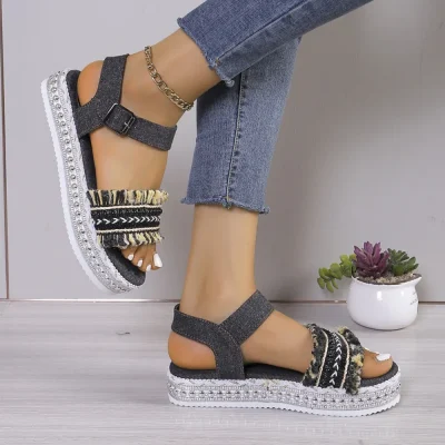 2024 Summer New Platform Sandals  Buckle Flat Roman Sandals Comfortable Women's Sandals 4