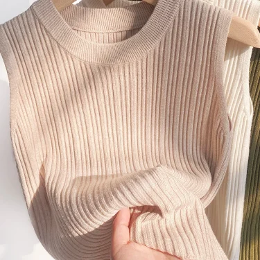 Korea Knitted Vests Women Top O-neck Solid Tank Blusas Y2K Summer New Fashion Female Sleeveless Casual Thin Tops 2