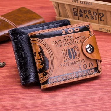 Dihope Fashion Men's Wallets With 100 US Dollar Pattern Wallet Male Leather Wallet Photo Card Holder Large Capacity Wallet 1