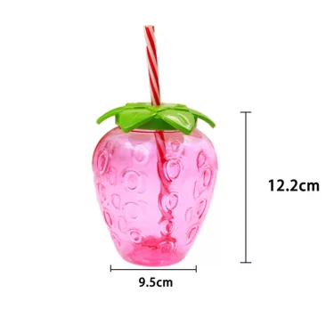 500ml PET Strawberry Shaped Children's Straw Mug Clear Strawberry Juice Mug Cold Water Mug Photography Accessories 6