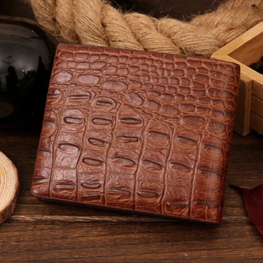 Crocodile Grain Genuine + PU Leather Short Design Wallet Fashion Coin Money Bag Card Holder Carteira Brown Pursh For Men 3