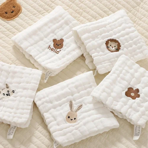 6 Layers Cotton Embroidery Baby Saliva Towels Hand Face Wipes Newborn Bib Kids Handkerchief Toddler Soft Washcloth Burp Cloth 1