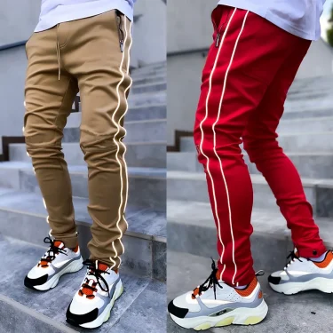 Spring and Autumn Workwear Pants Men's Fashion Brand Elastic Multi-Bag Reflective Straight Sports Fitness Casual Trousers 4