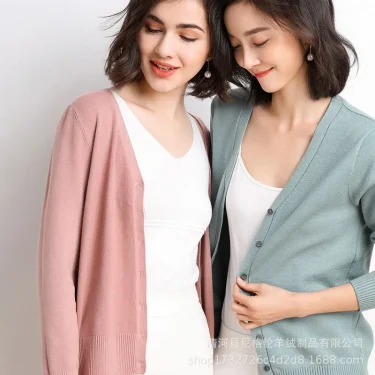 Cardigans Women Autumn Single Breasted V-neck Knitted Sweater Fashion Short Knitwear Solid Blue Green Pink Women's Jumpers 2