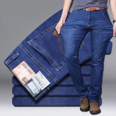 New Men Light Luxury Stretch Slim Fit Pants Comfortable Soft Business Fashion Straight Casual Denim Trousers Male Brand Clothing 1