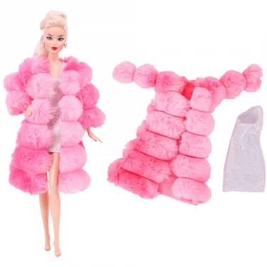 4 Pcs/Set Fur Vest Coat + Dress/Casual Outfit for Barbies 11.8 inch Doll Clothes Accessories Plush Jacket Celebrity,Child's Gift 5