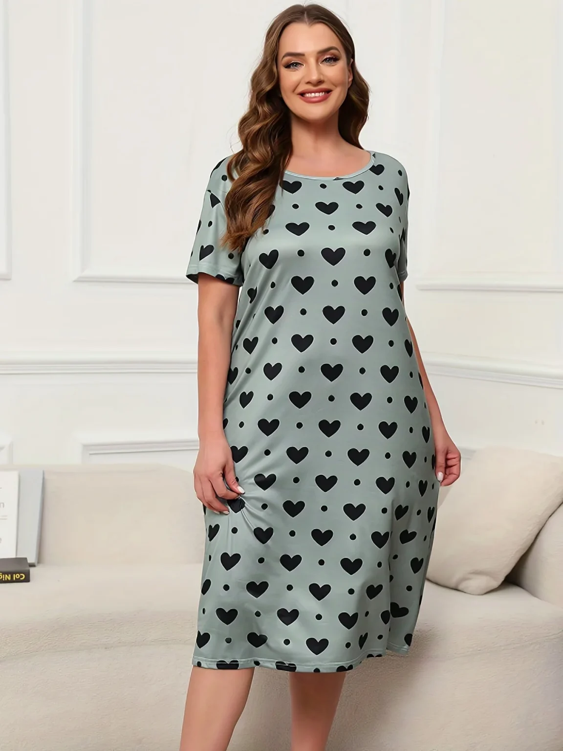 Plus Size Dresses Micro Stretchy Nightgowns Short Sleeve Pullover Round Neck Dresses Oversized Women's Homewear 6