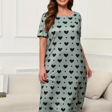 Plus Size Dresses Micro Stretchy Nightgowns Short Sleeve Pullover Round Neck Dresses Oversized Women's Homewear 6