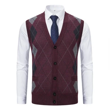 Spring Autumn Male Vest Sleeveless Sweater Fleece Warm Knitted Jackets Checkered Business Casual Button Up Coat Men's Clothing 4