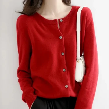 Cashmere Sweater Cardigan Women Single Breasted Long Sleeve Elegant Vintage Jumper Solid Wool Knitted Autumn Winter Outwear 4