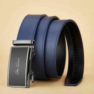 OYIFAN Men's Belt Blue Striped Belt Fashion Jeans Belt Genuine Leather Belt Automatic Buckle Belts 2