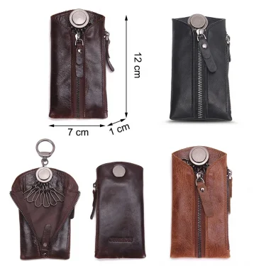 100% Genuine Leather Key Wallet Men Car Key Holder Zipper Keys Case Top Quality Male Man Housekeeper Keys Organizer 6