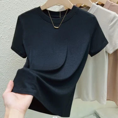 Crew Neck Fashion Women T Shirt Street Casual T-Shirt Solid Plus Size Top Tees Sexy Slim Summer Short Sleeve Women's Clothing 5