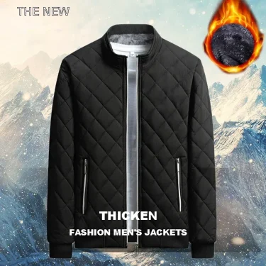 Brand New Slim Fit Coat Autumn Winter Bomber Jacket Men Diamond Pattern Fleece Lined Casual Jacket Men Fashion Clothing 6